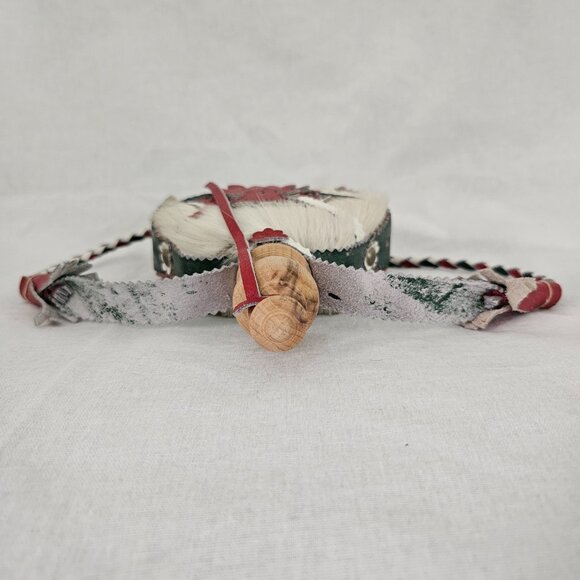 Vintage Hungarian Leather & Cowhide Decorative Canteen Flask – Red Green White - Picture 5 of 9